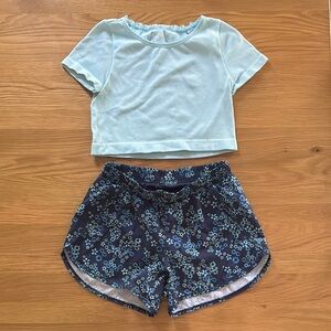 Light Blue Crop Top and Floral Shorts Set